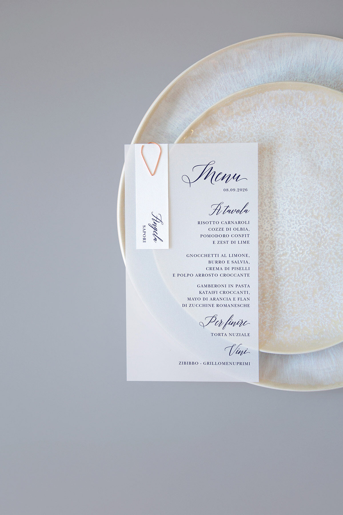 Menu Segnaposto Vellum Acqua