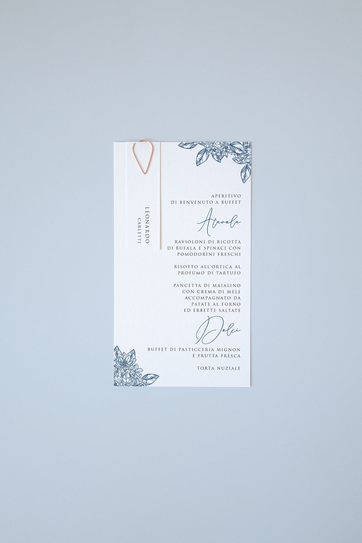 Menu con Segnaposto Blu vintage