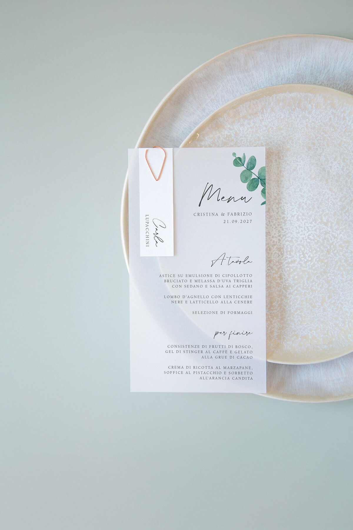 Menu Segnaposto Vellum Eucalipto