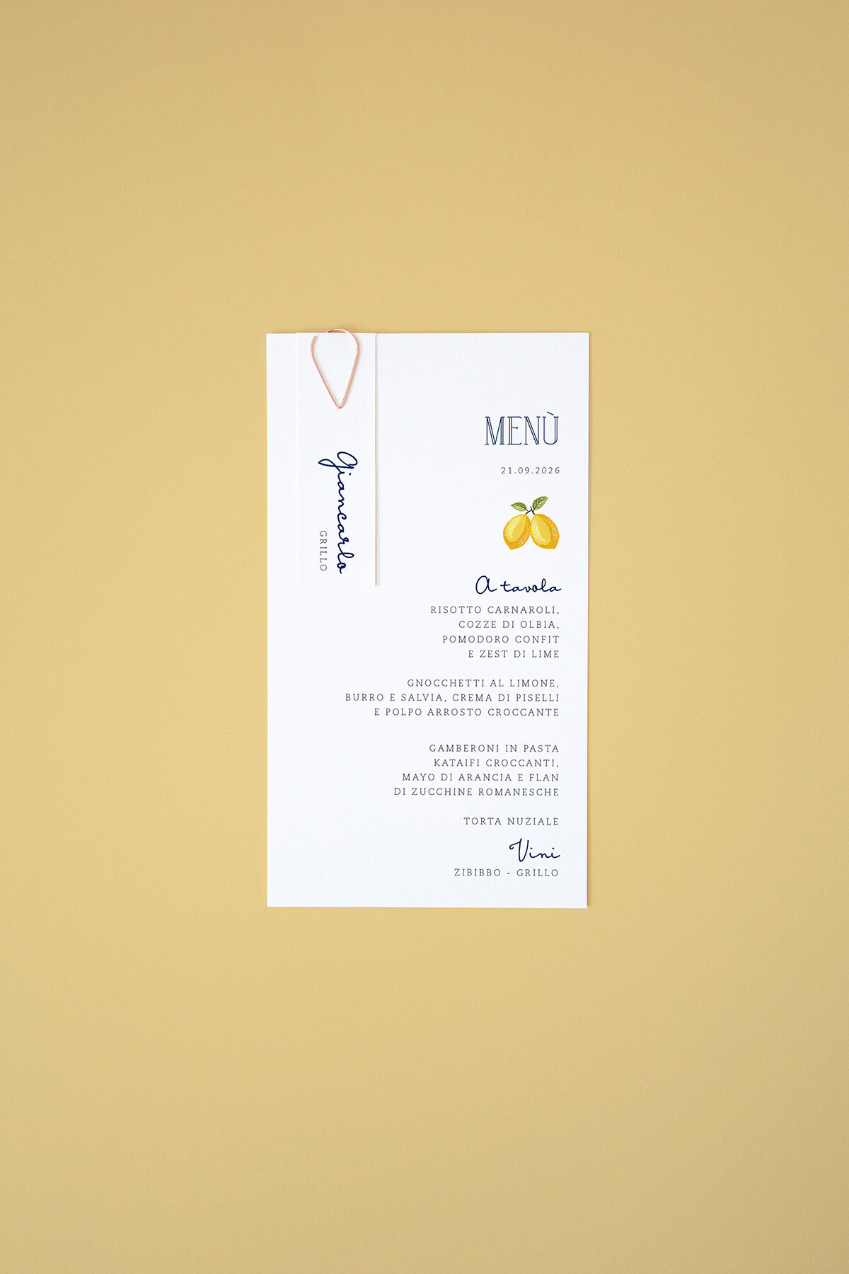 Menu con Segnaposto Limoni