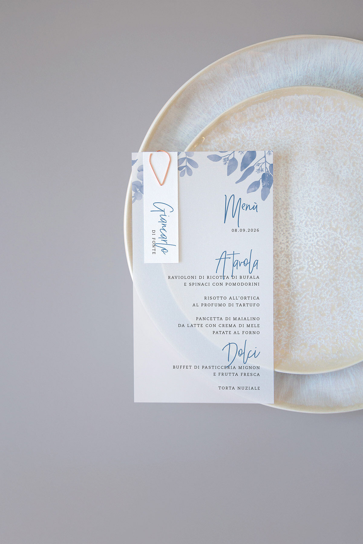 Menu Segnaposto Vellum Rametti Blu