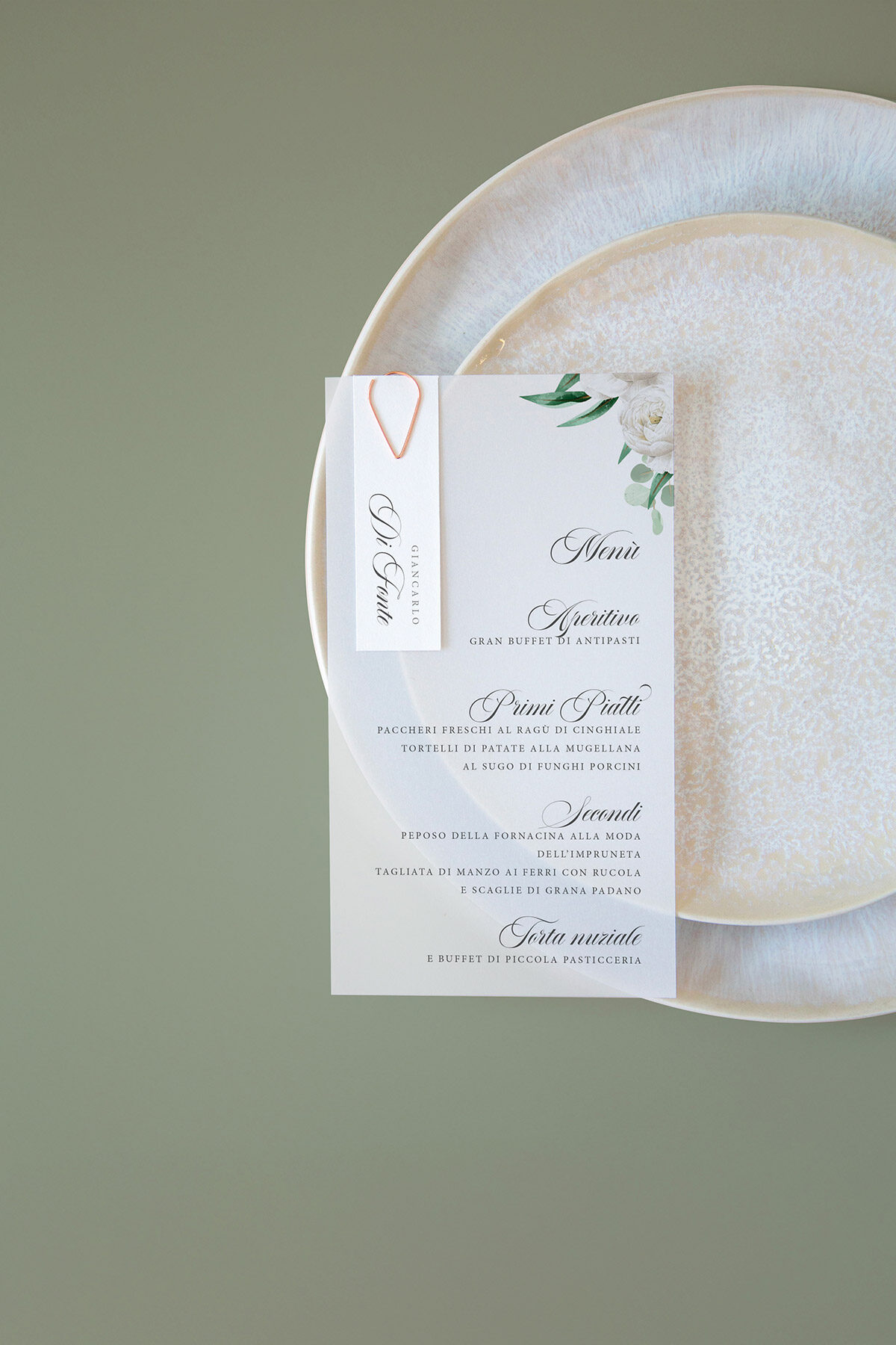 Menu Segnaposto Vellum Rosa bianca