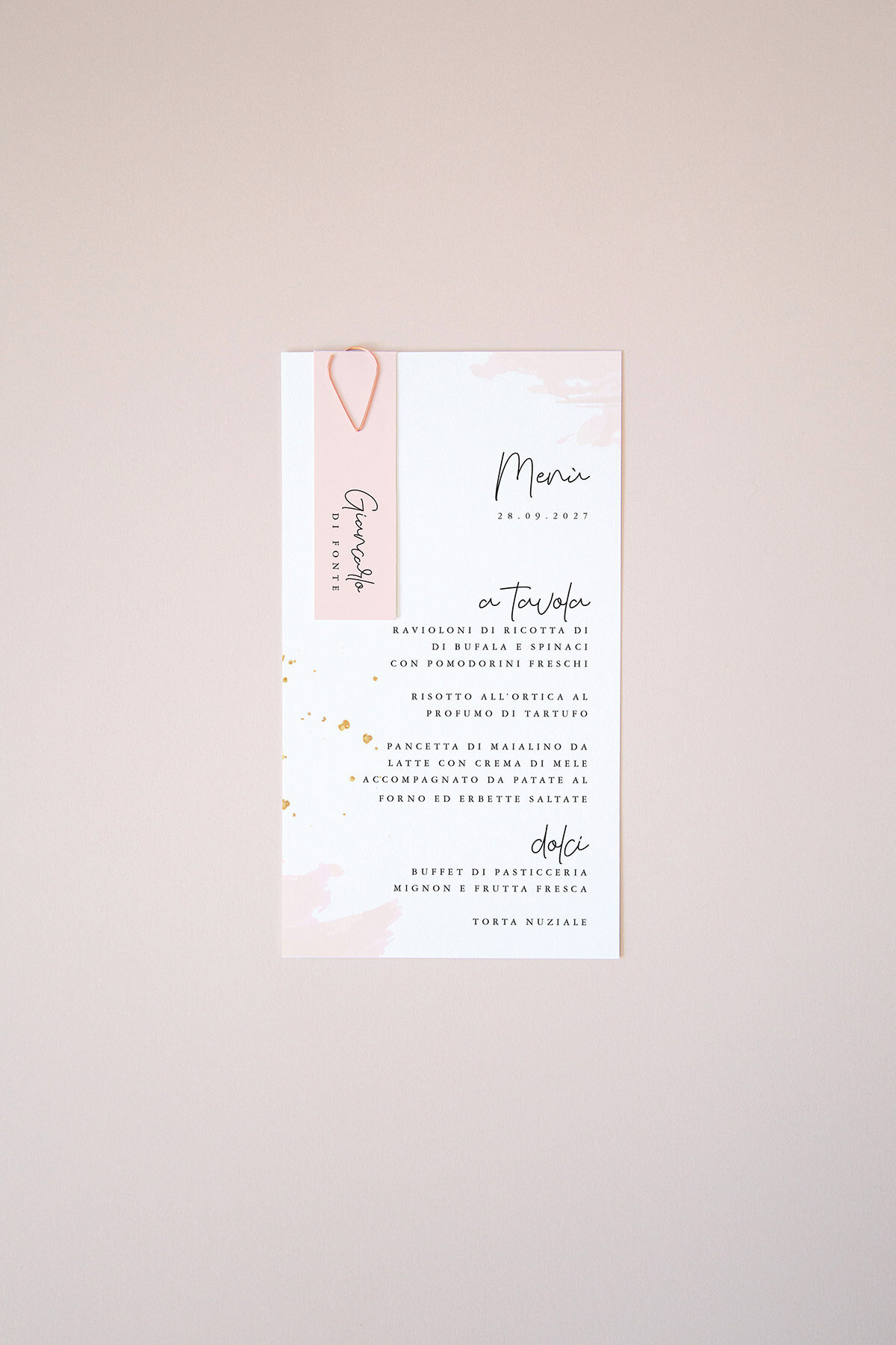 Menu con Segnaposto Rose Gold